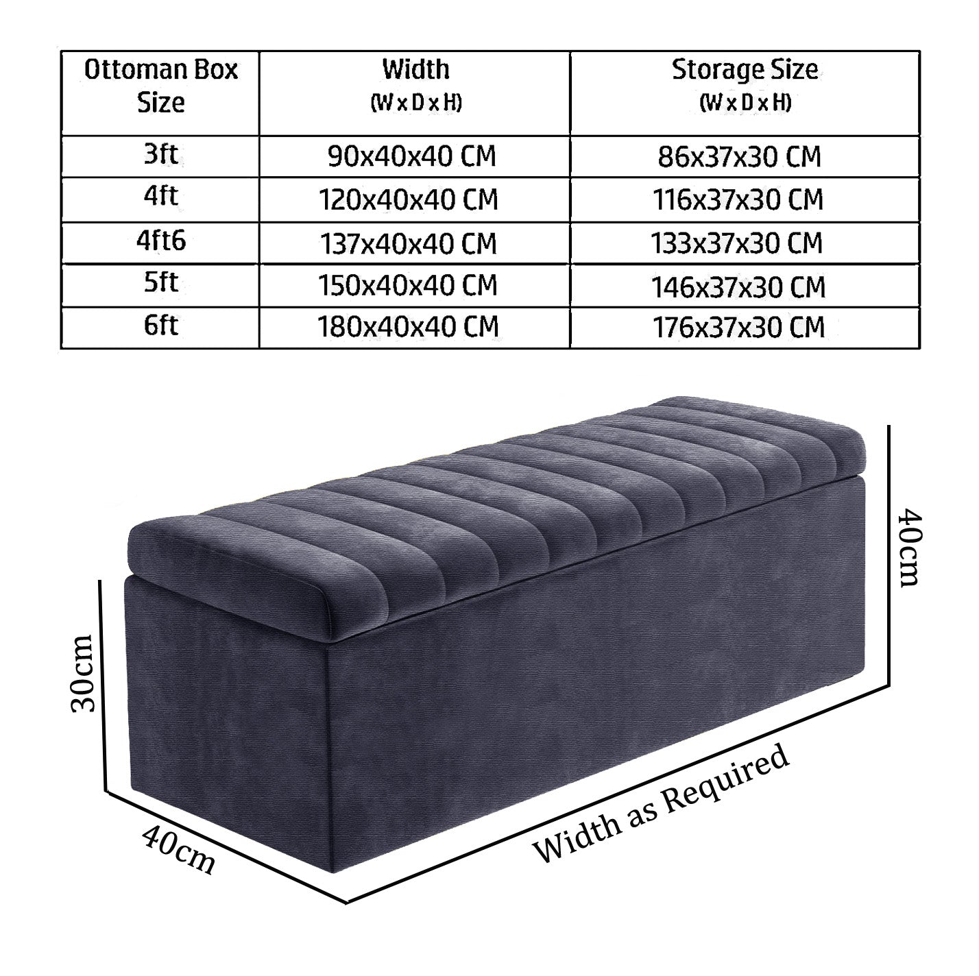 Large Safar Naples Ottoman Storage Box - Striped Upholstered Blanket Box