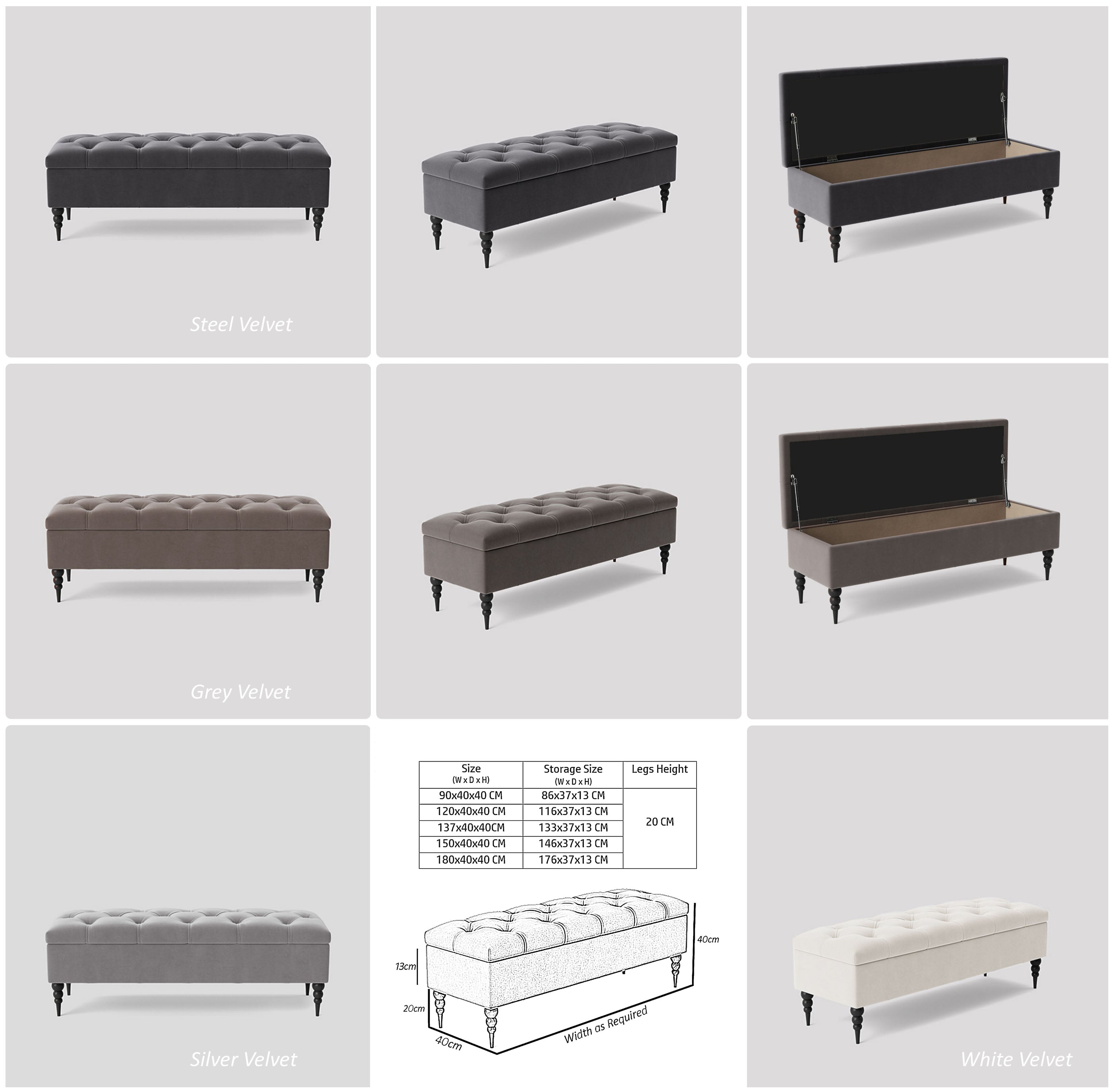 Safar Chesterfield Bench with Storage, Ottoman Storage Bench