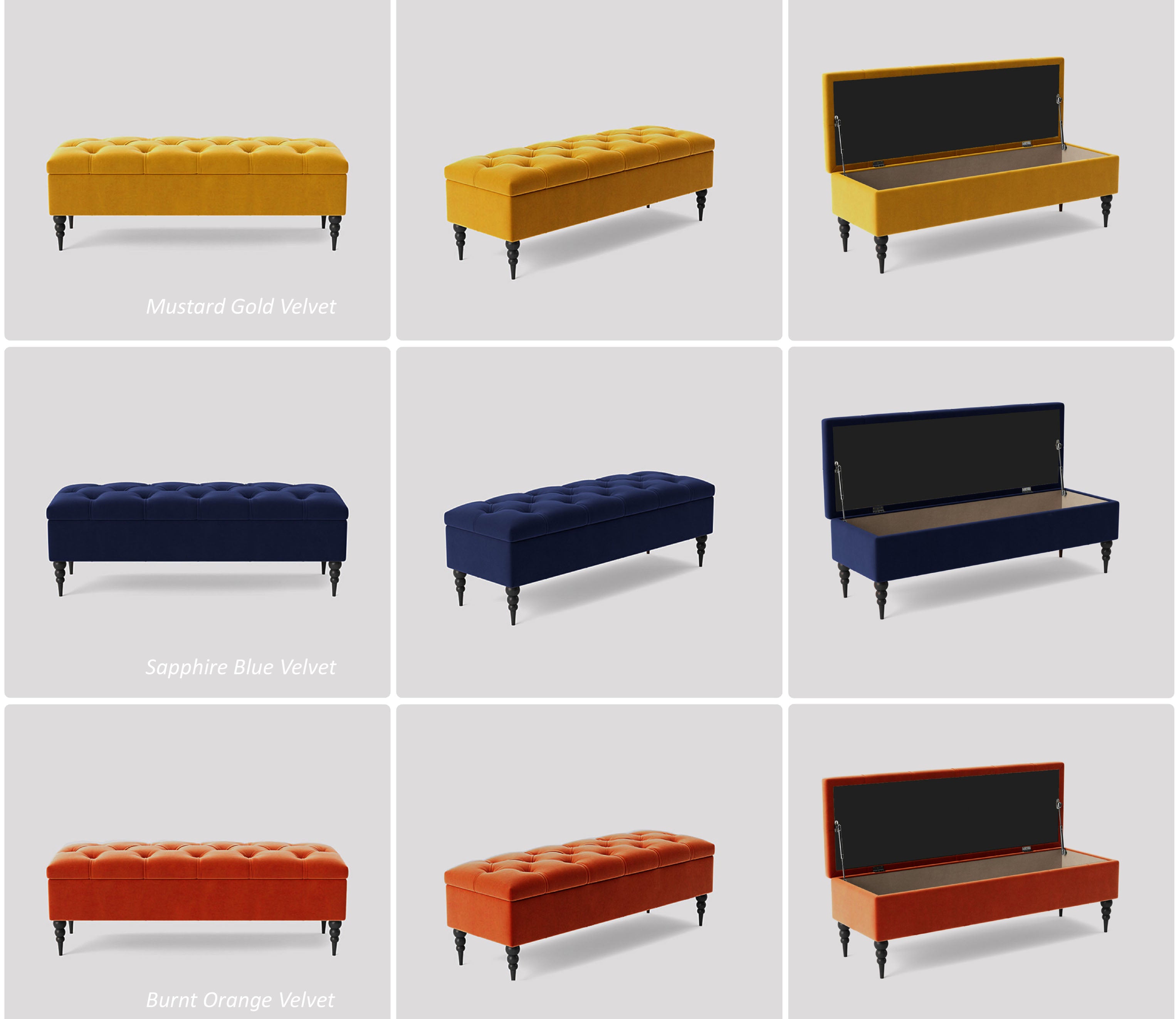 Safar Chesterfield Bench with Storage, Ottoman Storage Bench