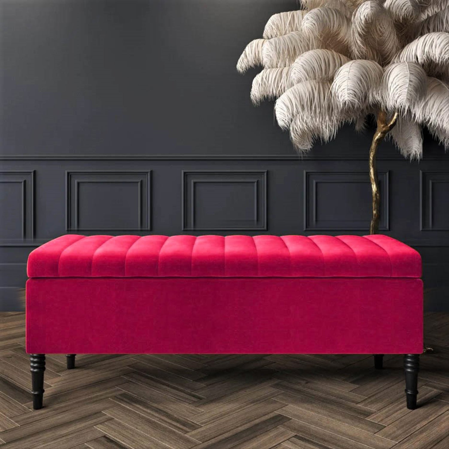 Paris Striped Ottoman Bench with storage