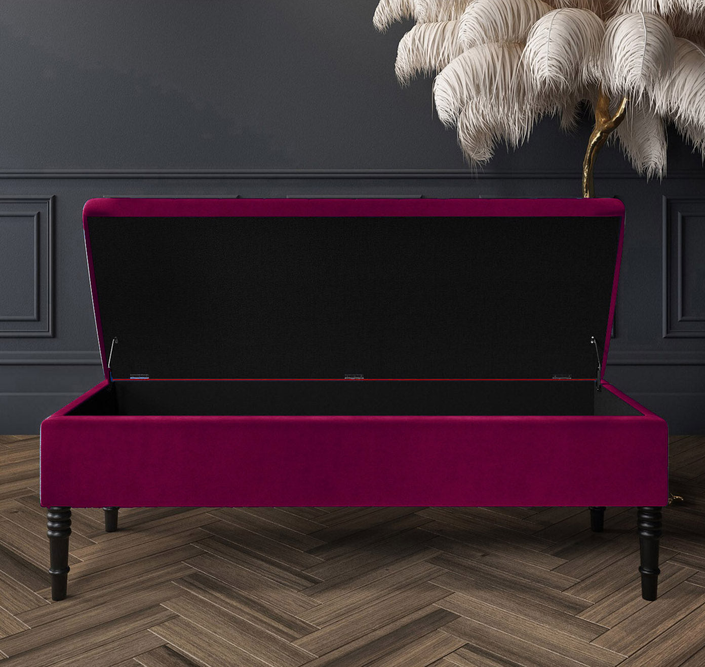 Safar Plain Upholstered Velvet Bench with Storage