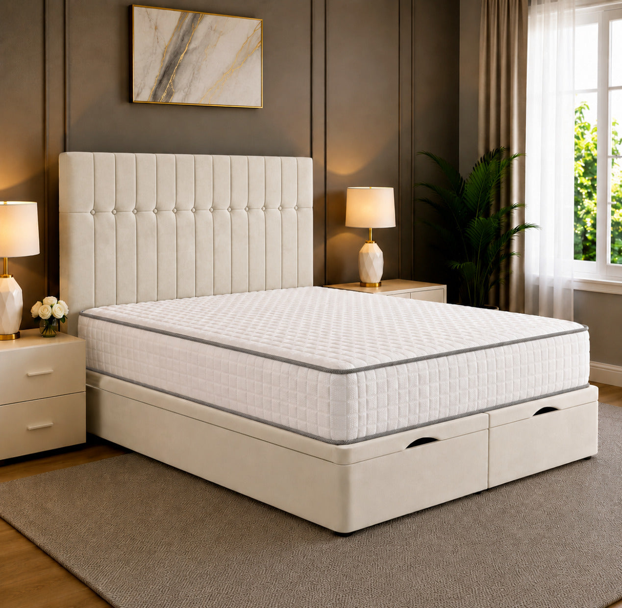Como Divan Storage Striped Tufted Ottoman Bed Frame