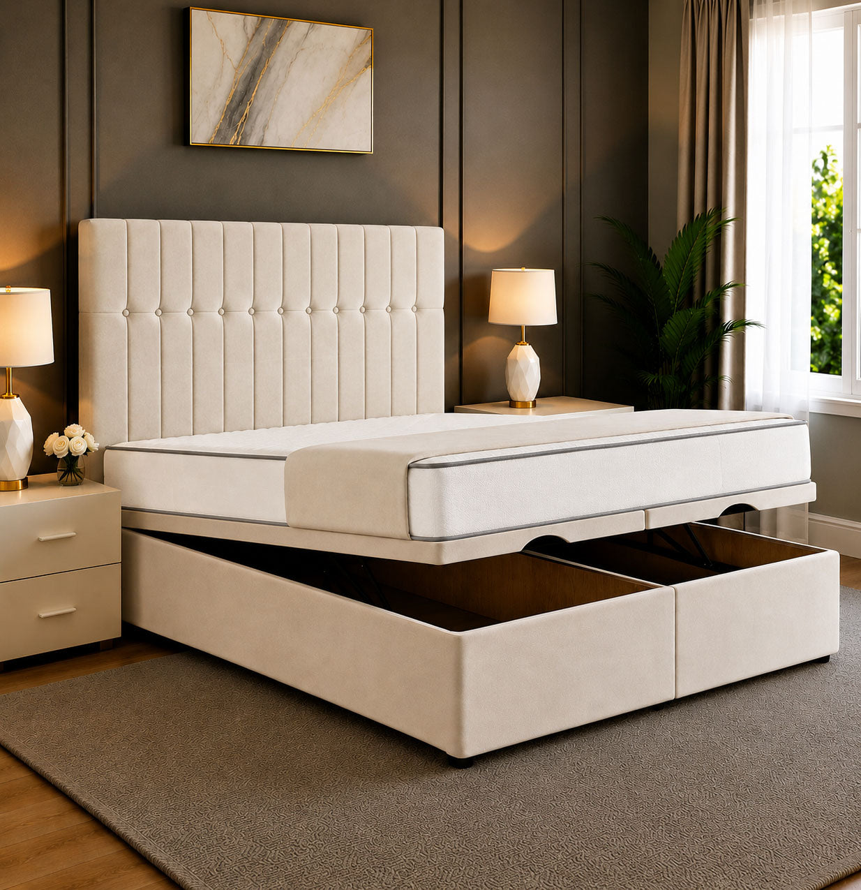 Como Divan Storage Striped Tufted Ottoman Bed Frame