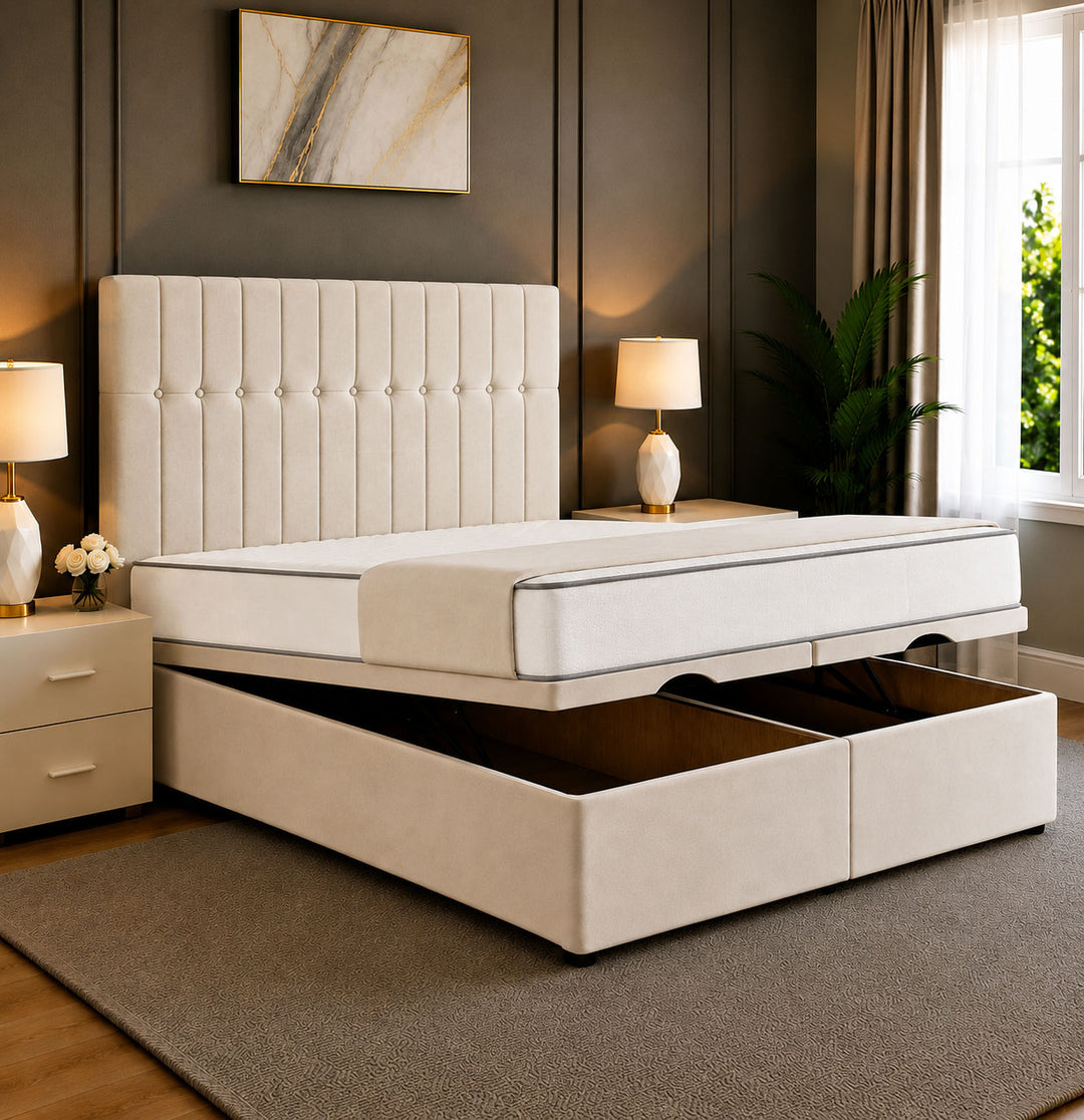 Sophia Divan Storage Striped Tufted Ottoman Bed Frame