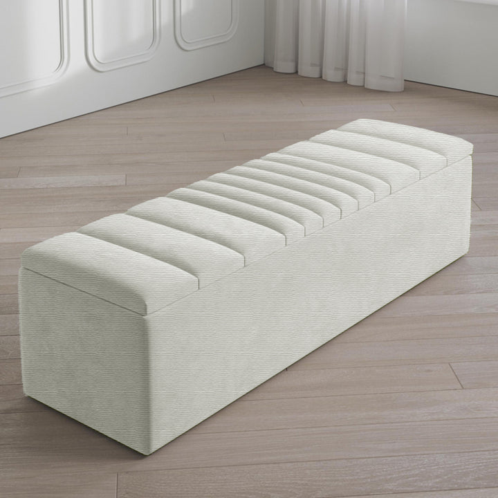 Large Naples Ottoman Storage Box - Striped Upholstered Blanket Box
