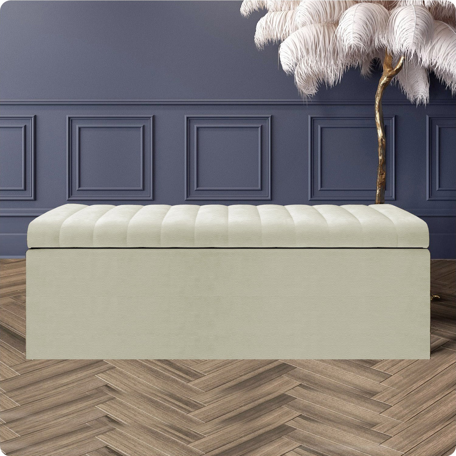 Large Safar Naples Ottoman Storage Box - Striped Upholstered Blanket Box