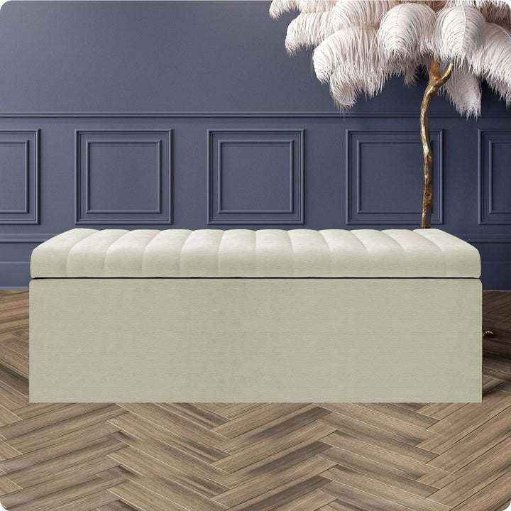 Large Safar Naples Ottoman Storage Box - Striped Upholstered Blanket Box