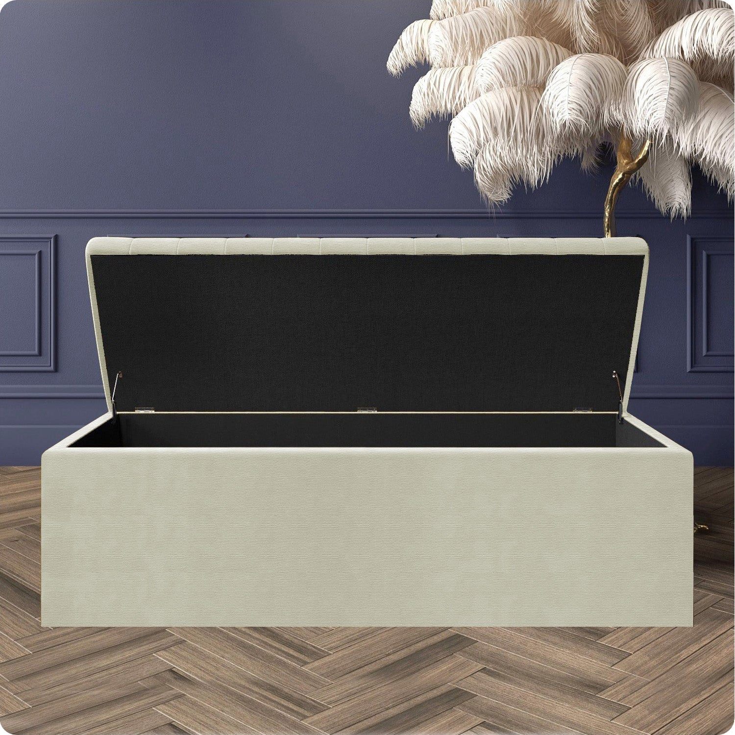 Large Safar Naples Ottoman Storage Box - Striped Upholstered Blanket Box