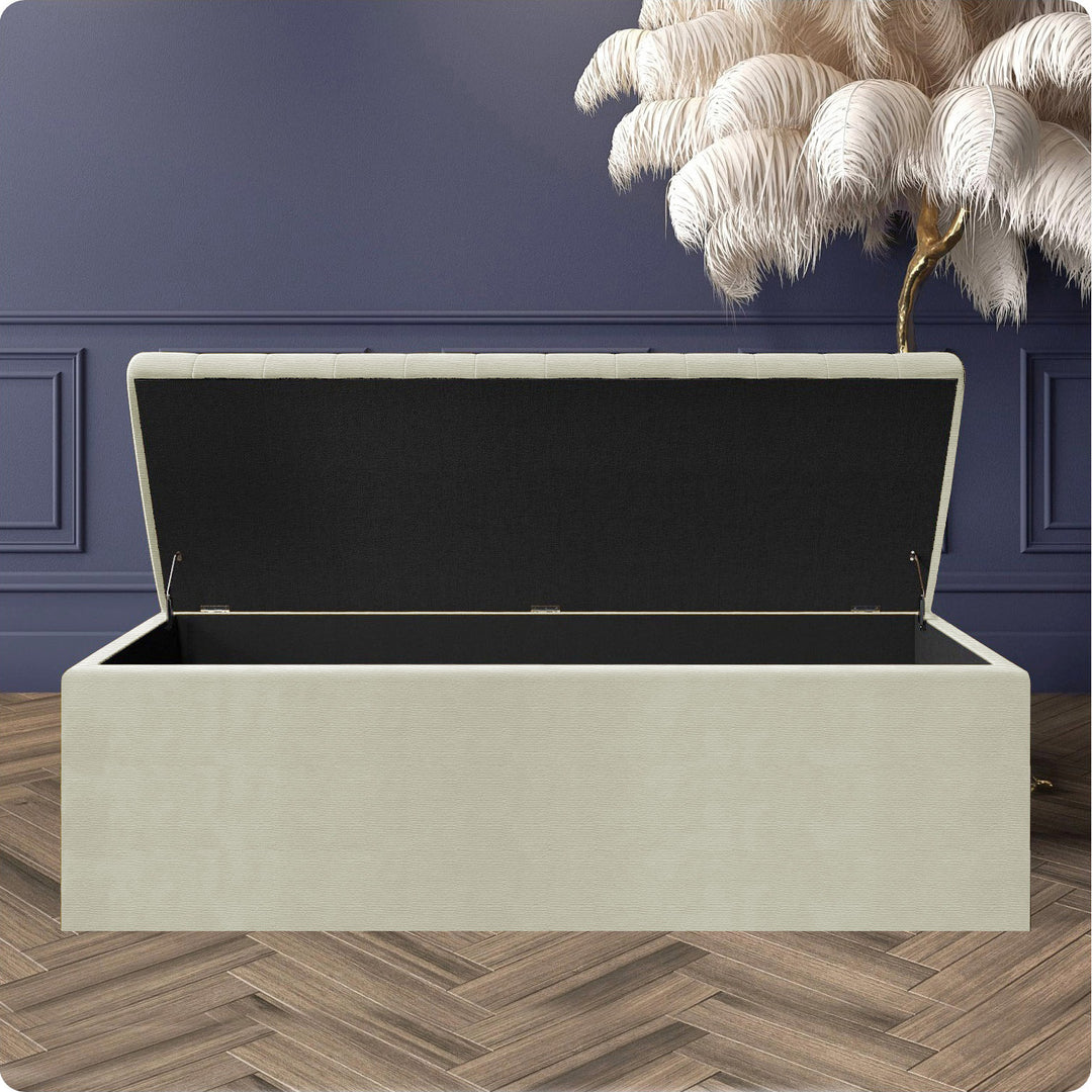 Large Safar Naples Ottoman Storage Box - Striped Upholstered Blanket Box