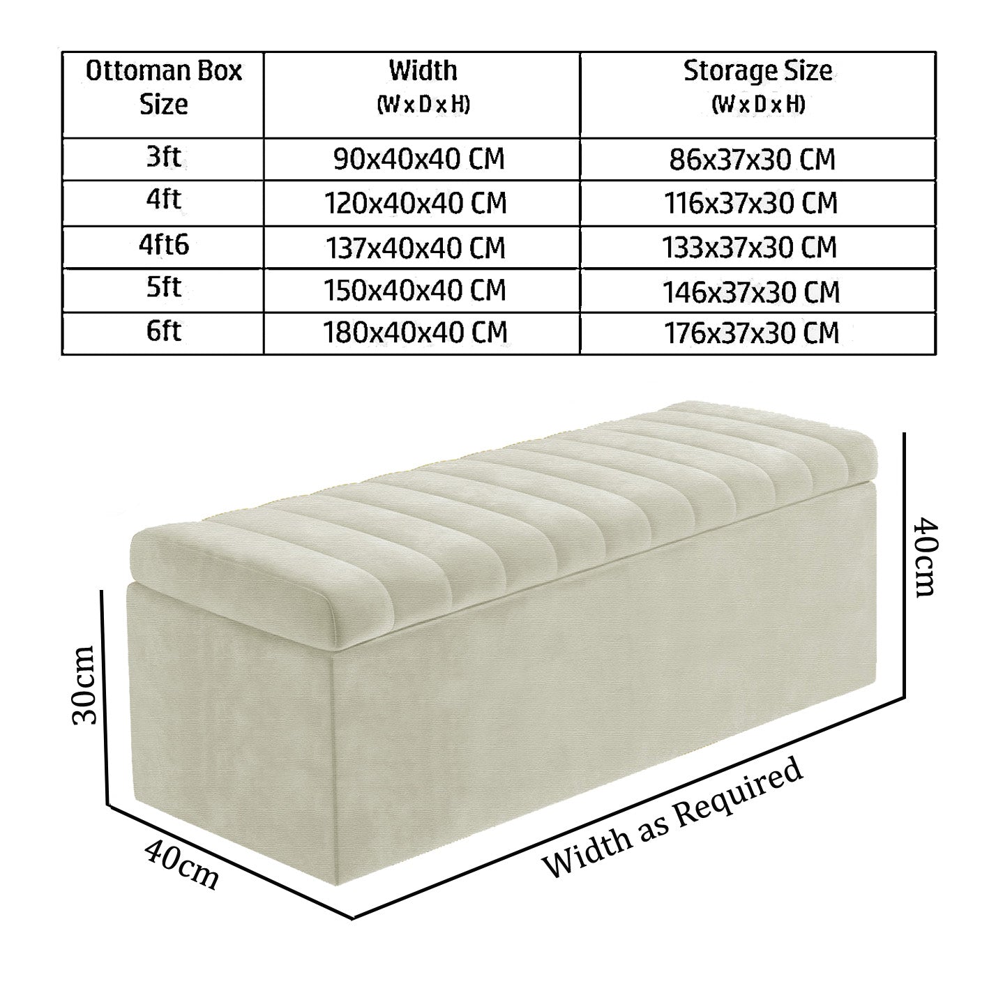 Large Safar Naples Ottoman Storage Box - Striped Upholstered Blanket Box