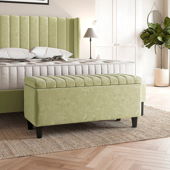 Cream Plush velvet upholstered blanket box, Teal velvet bench with storage, Large upholstered blanket box with legs, Velvet Upholstered Footstool, Rectangle Coffee Table, Ottoman storage box