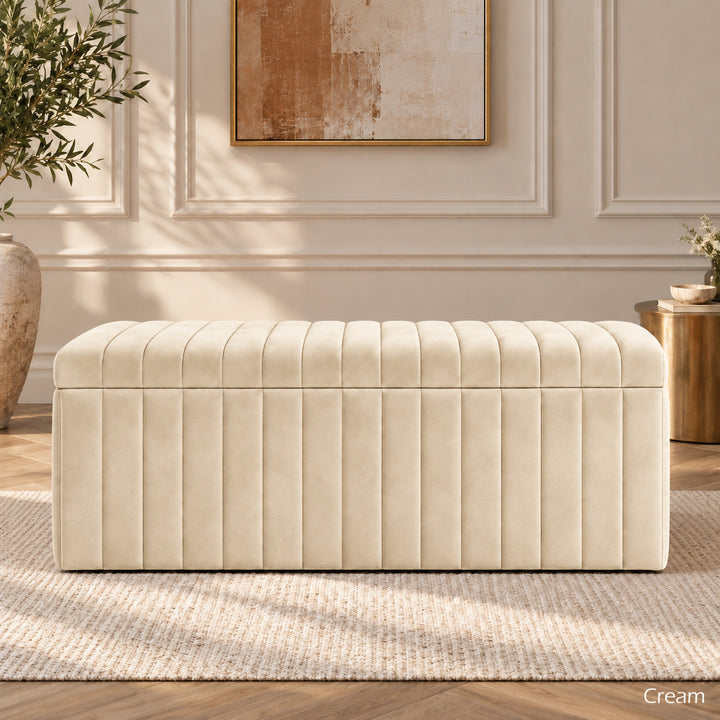 Lux Striped Ottoman Storage Box in Velvet