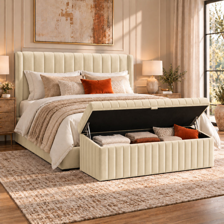 Lux Striped Ottoman Storage Box in Velvet