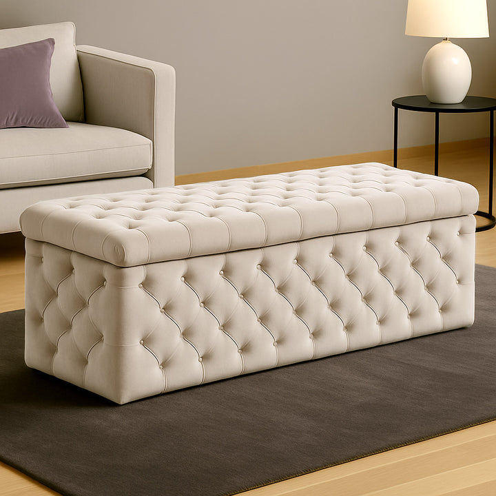 Lux Velvet Upholstered Chesterfield Storage Ottoman Box