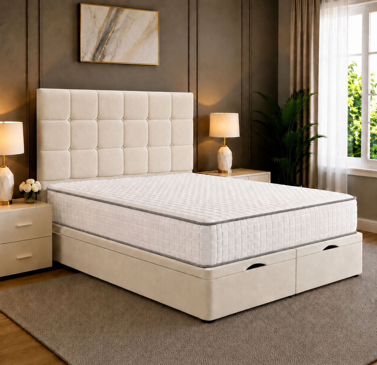 Cubed Tufted Divan Storage Ottoman Bed Frame