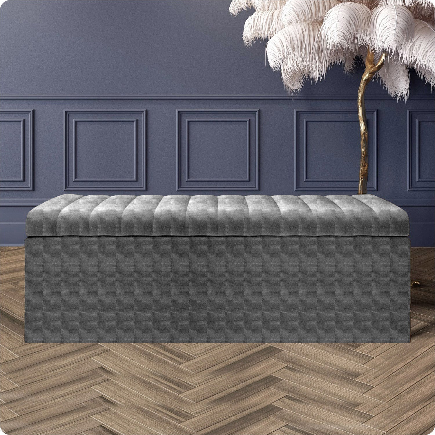 Large Safar Naples Ottoman Storage Box - Striped Upholstered Blanket Box