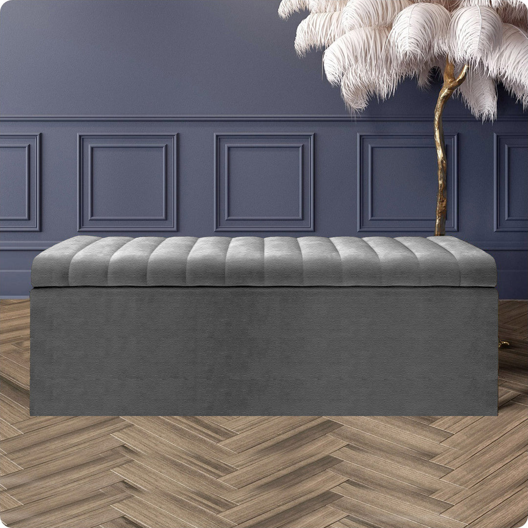 Large Safar Naples Ottoman Storage Box - Striped Upholstered Blanket Box