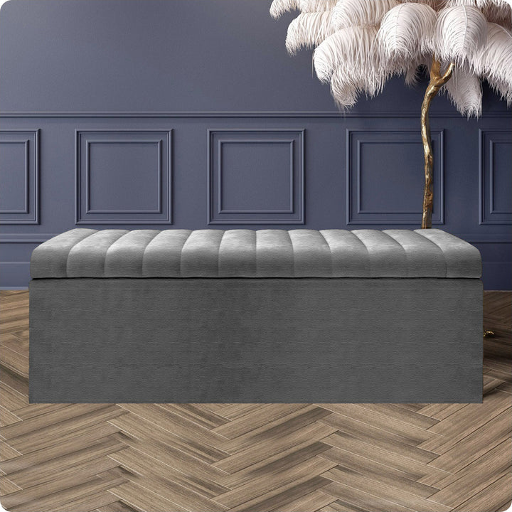 Large Safar Naples Ottoman Storage Box - Striped Upholstered Blanket Box