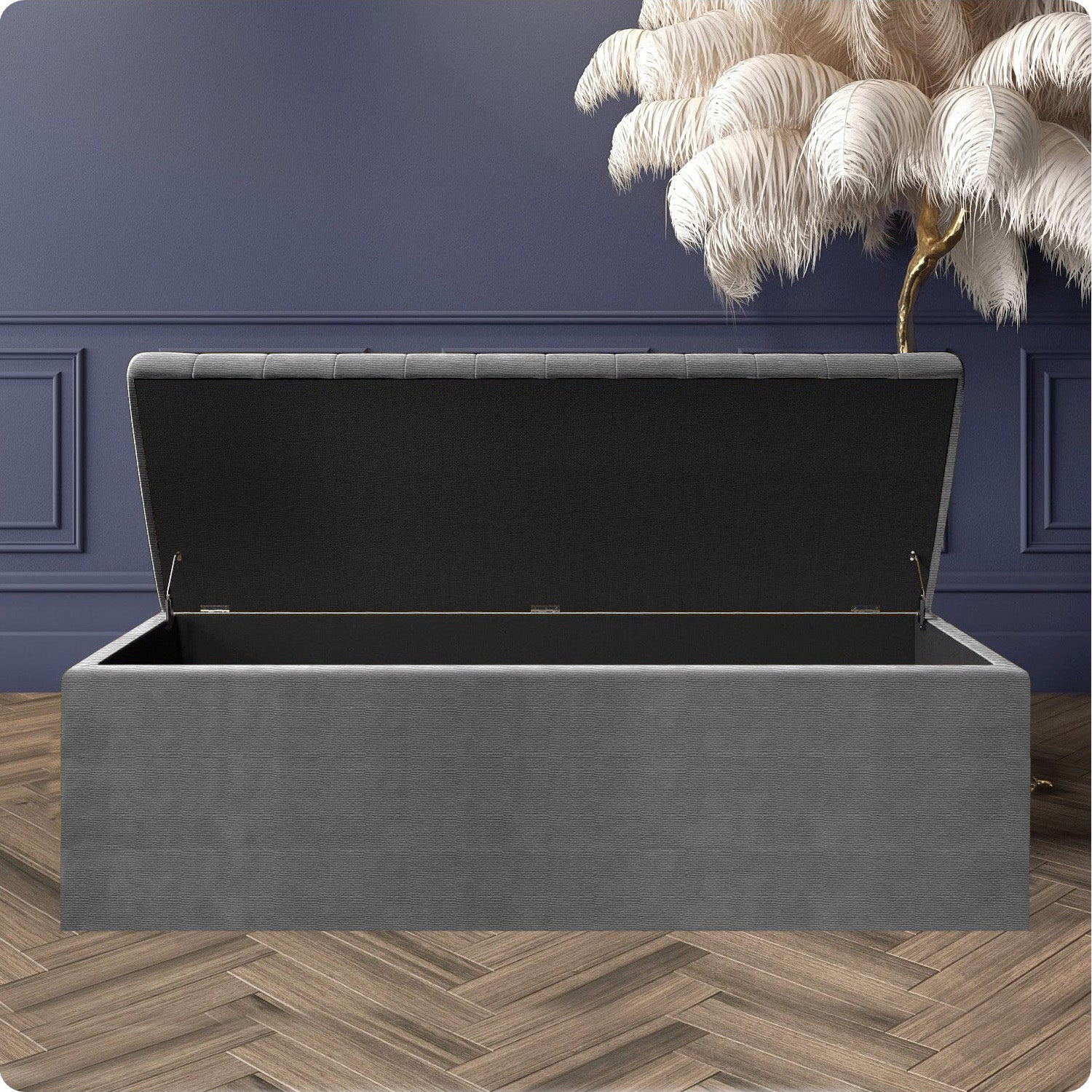 Large Safar Naples Ottoman Storage Box - Striped Upholstered Blanket Box
