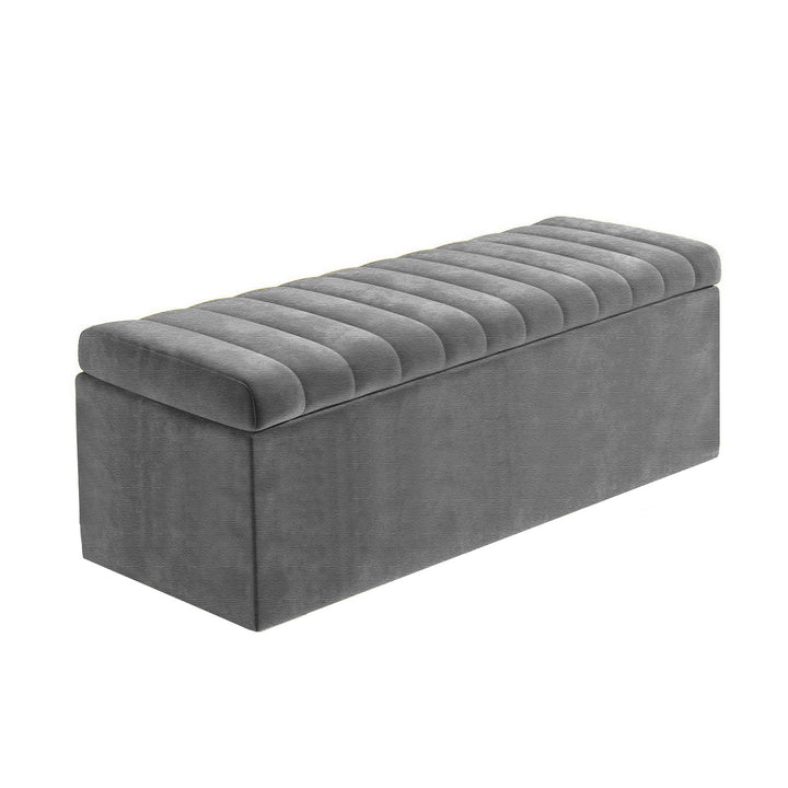 Large Safar Naples Ottoman Storage Box - Striped Upholstered Blanket Box
