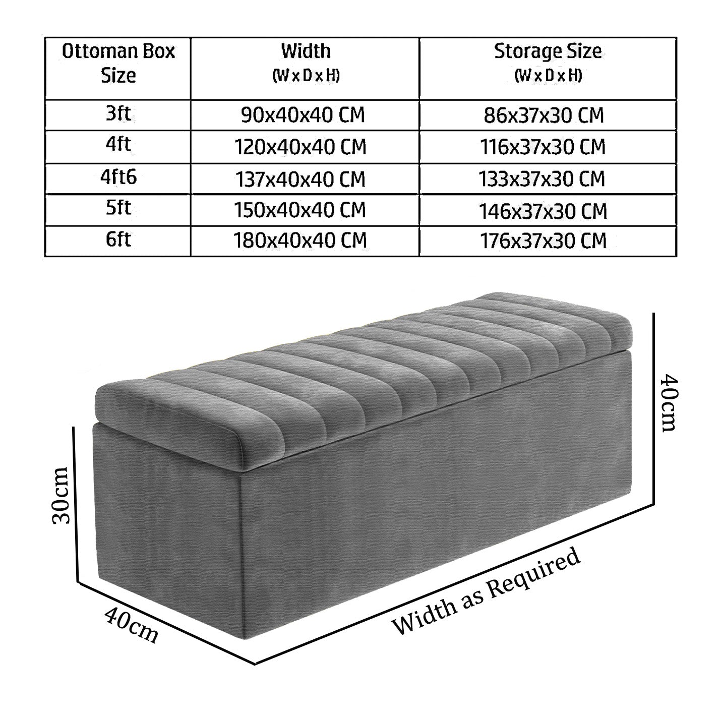 Large Safar Naples Ottoman Storage Box - Striped Upholstered Blanket Box