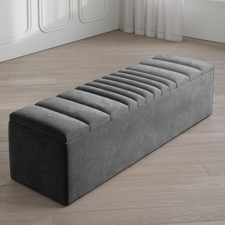 Large Naples Ottoman Storage Box - Striped Upholstered Blanket Box