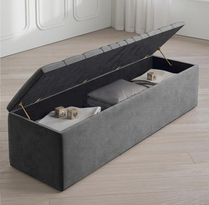 Large Naples Ottoman Storage Box - Striped Upholstered Blanket Box
