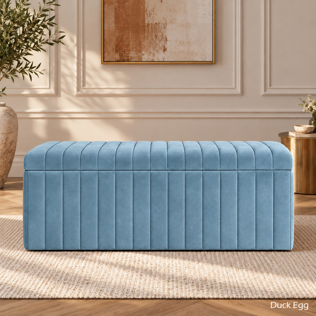 Lux Striped Ottoman Storage Box in Velvet