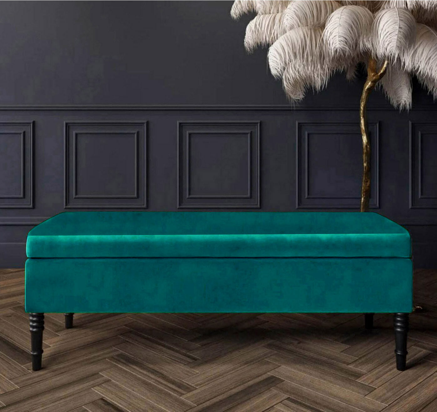 Safar Plain Upholstered Velvet Bench with Storage