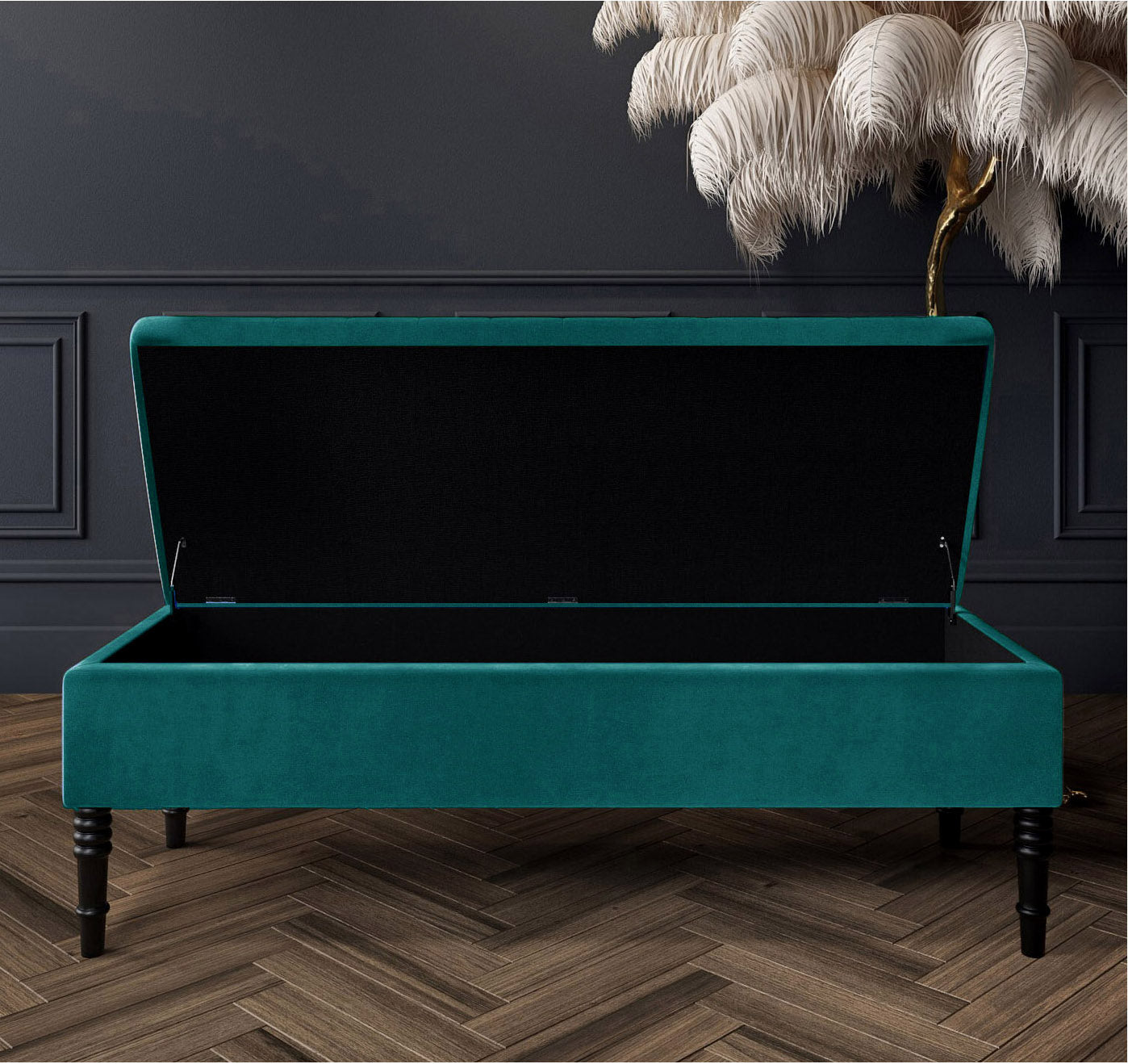Safar Plain Upholstered Velvet Bench with Storage