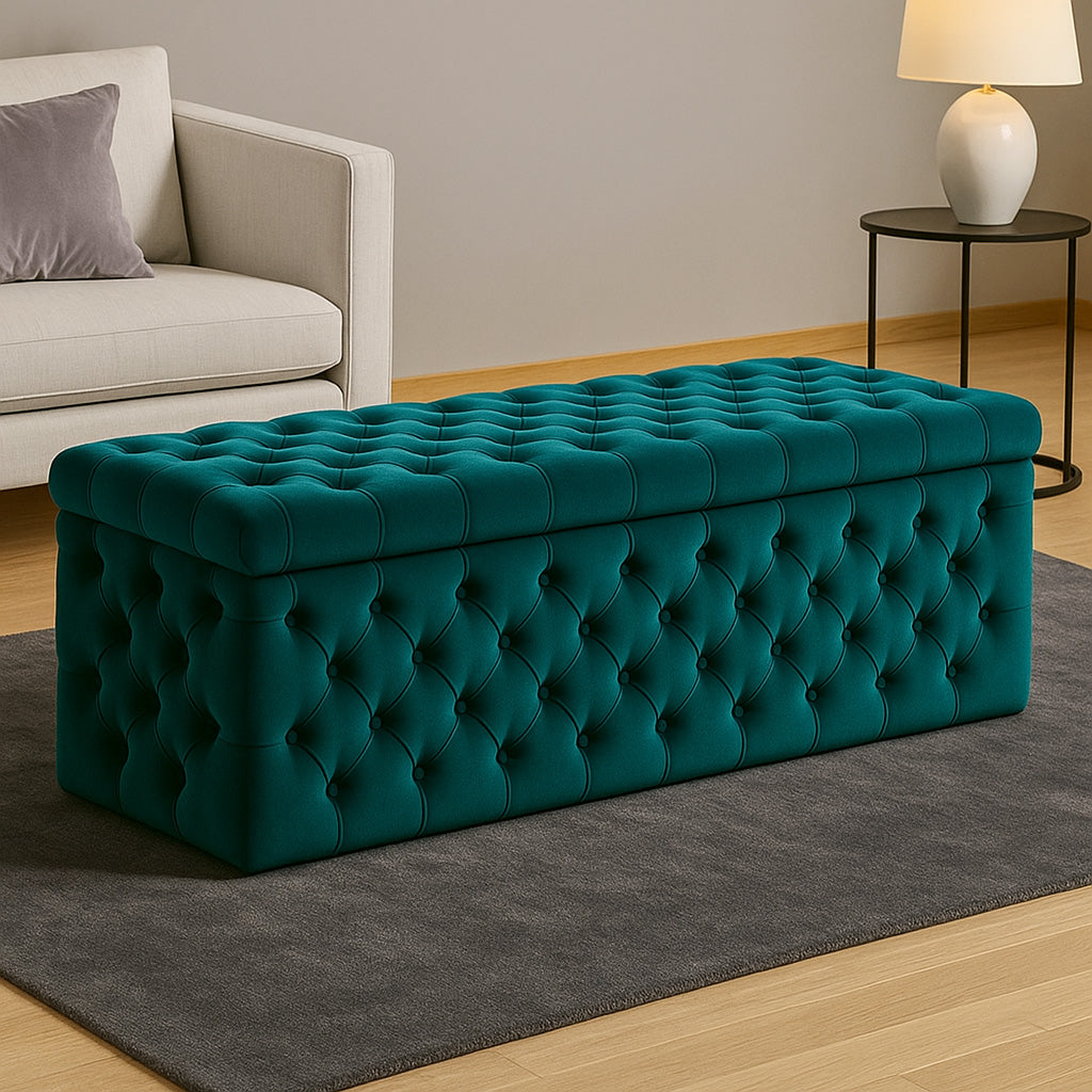 Lux Velvet Upholstered Chesterfield Storage Ottoman Box