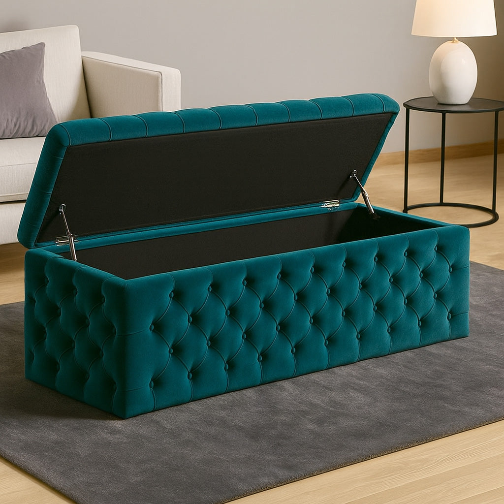 Lux Velvet Upholstered Chesterfield Storage Ottoman Box