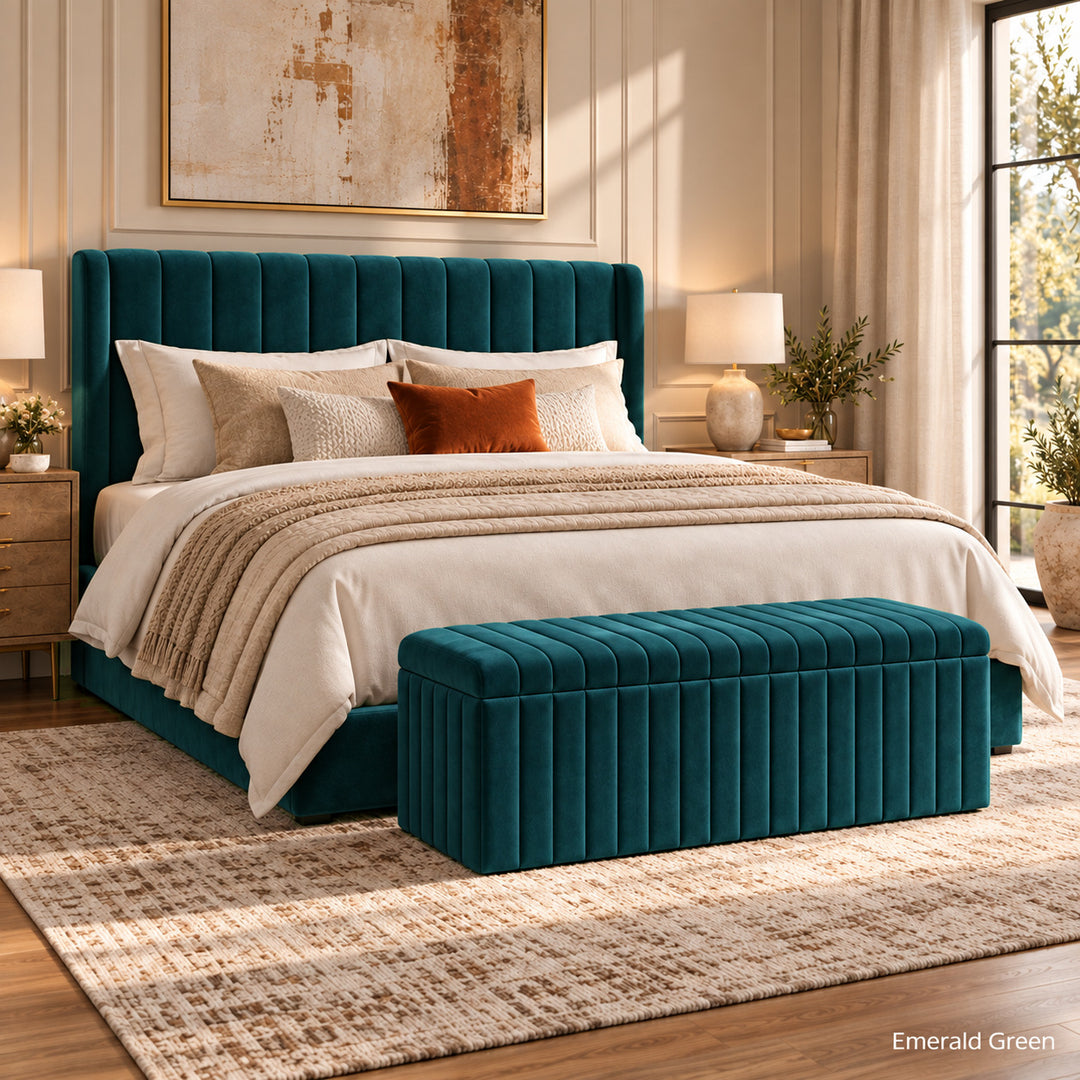 Lux Striped Ottoman Storage Box in Velvet