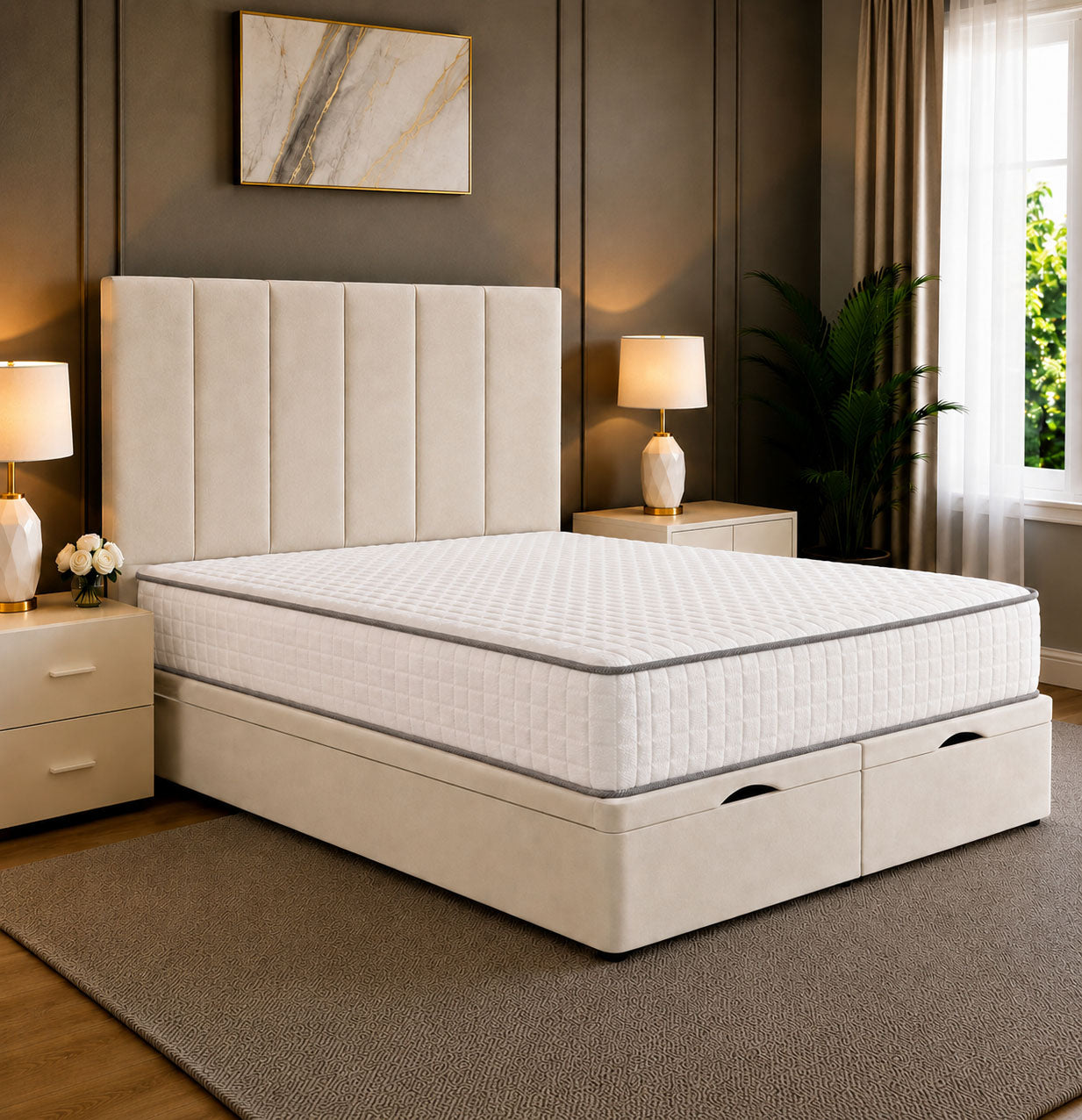 Eva Divan Storage Striped Ottoman Bed Frame