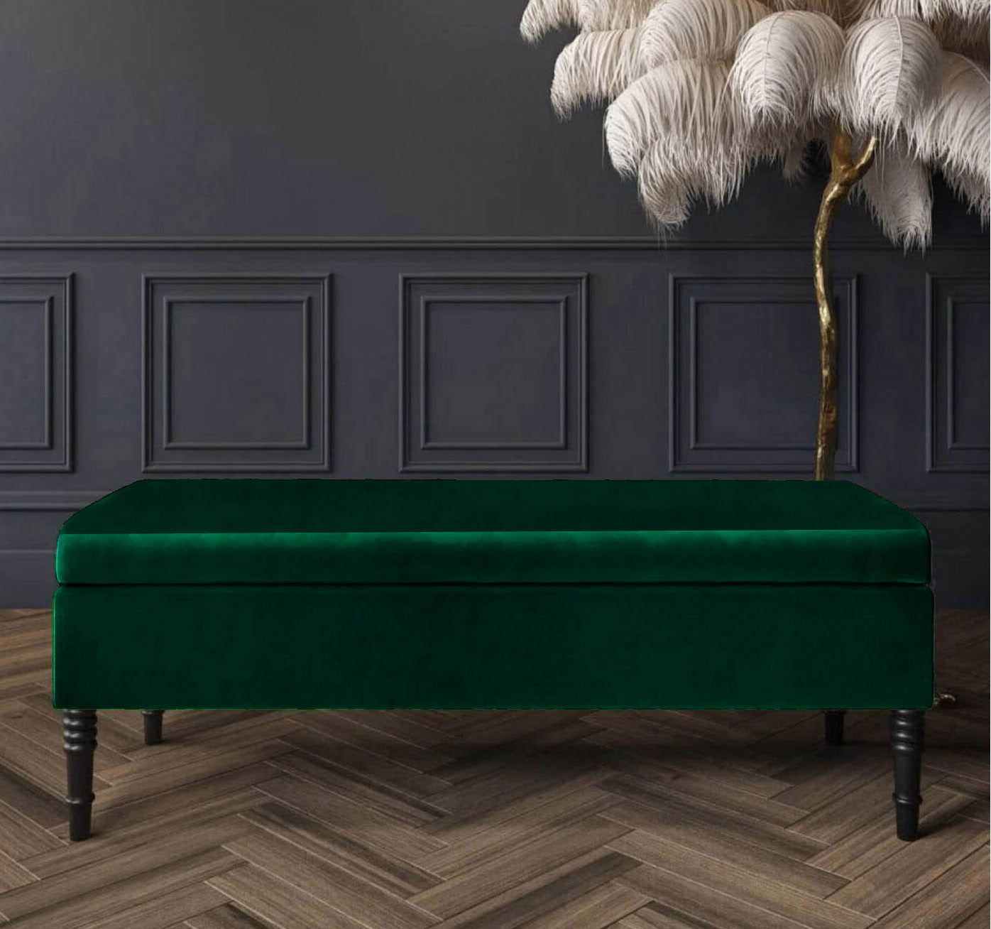Safar Plain Upholstered Velvet Bench with Storage