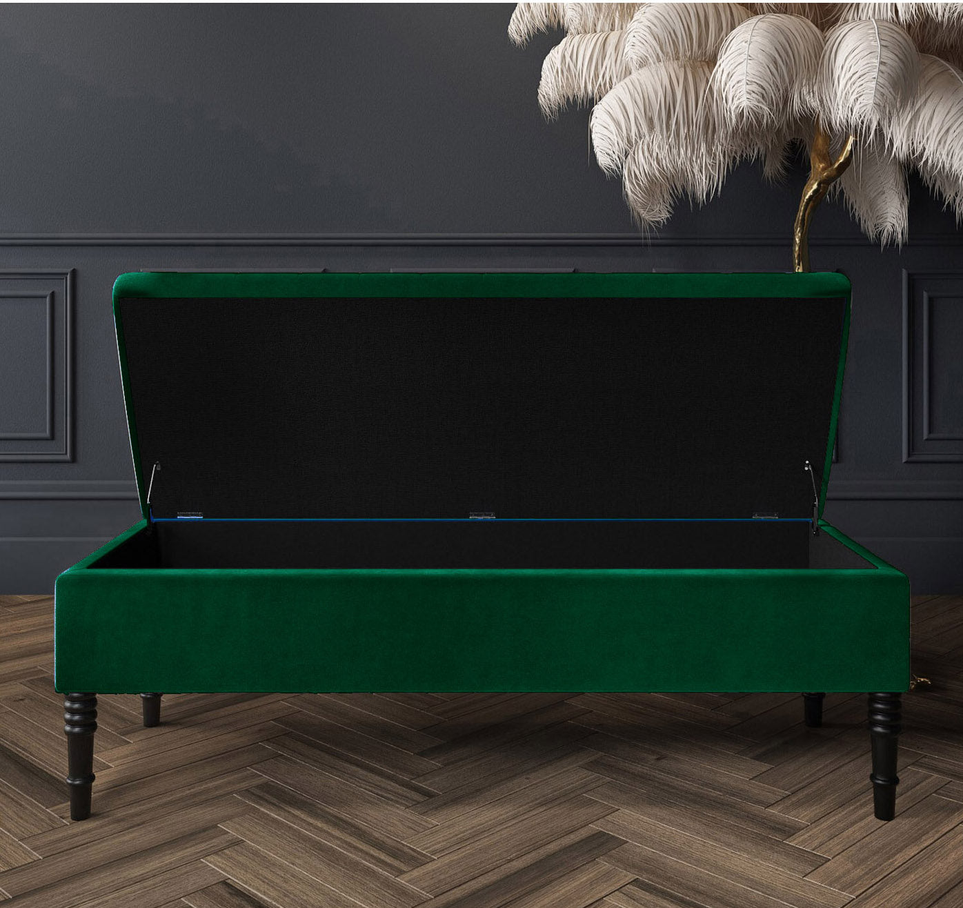 Safar Plain Upholstered Velvet Bench with Storage