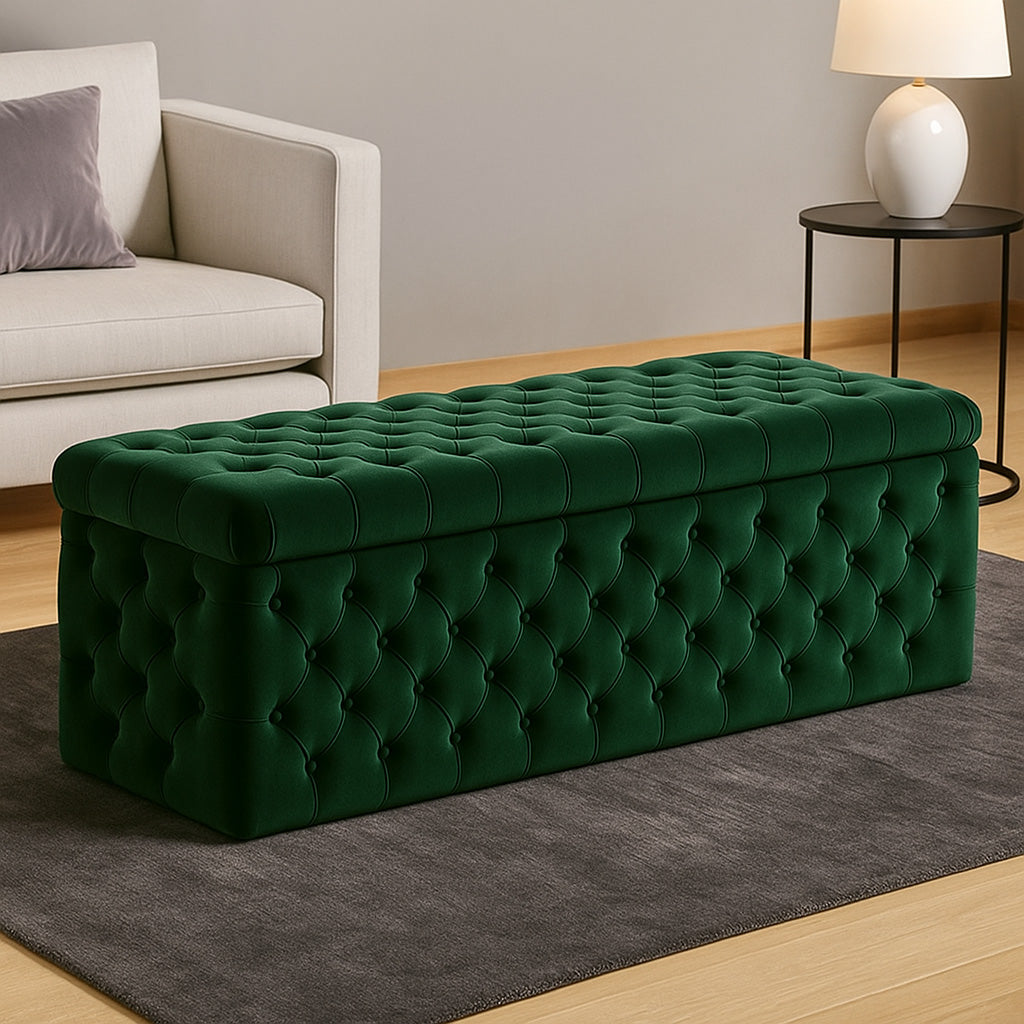 Lux Velvet Upholstered Chesterfield Storage Ottoman Box
