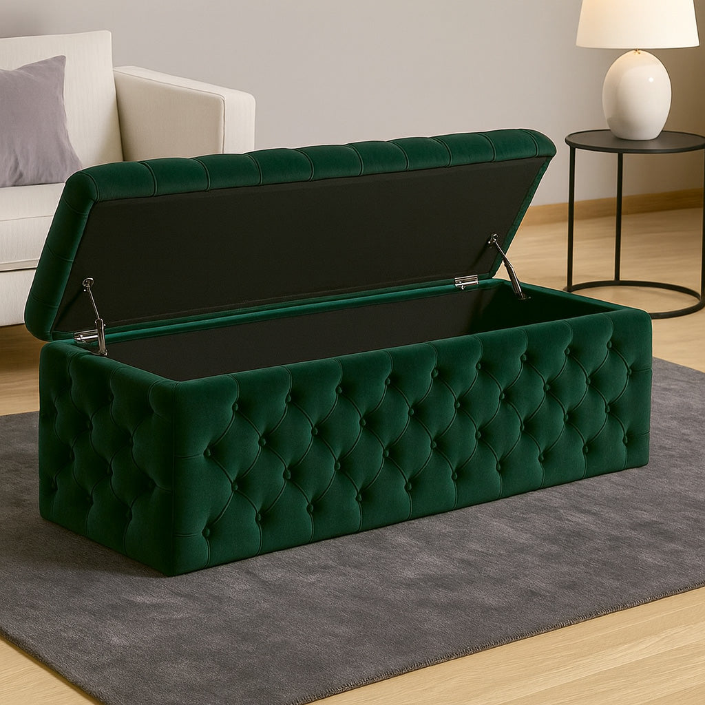 Lux Velvet Upholstered Chesterfield Storage Ottoman Box