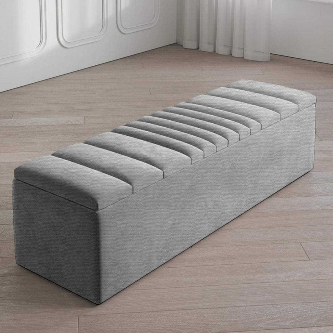 Large Naples Ottoman Storage Box - Striped Upholstered Blanket Box