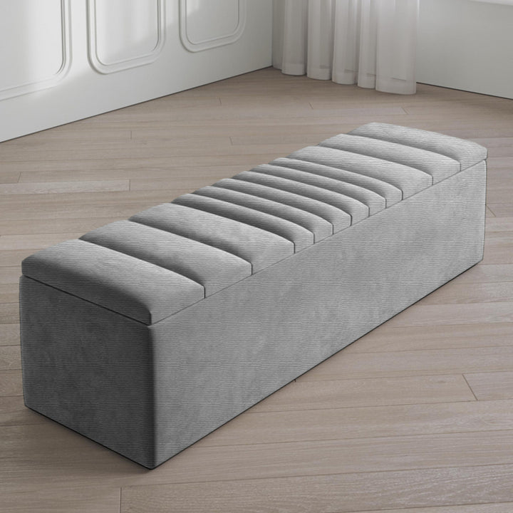 Large Naples Ottoman Storage Box - Striped Upholstered Blanket Box