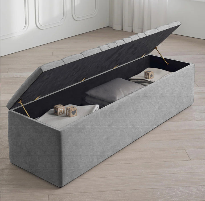 Large Naples Ottoman Storage Box - Striped Upholstered Blanket Box