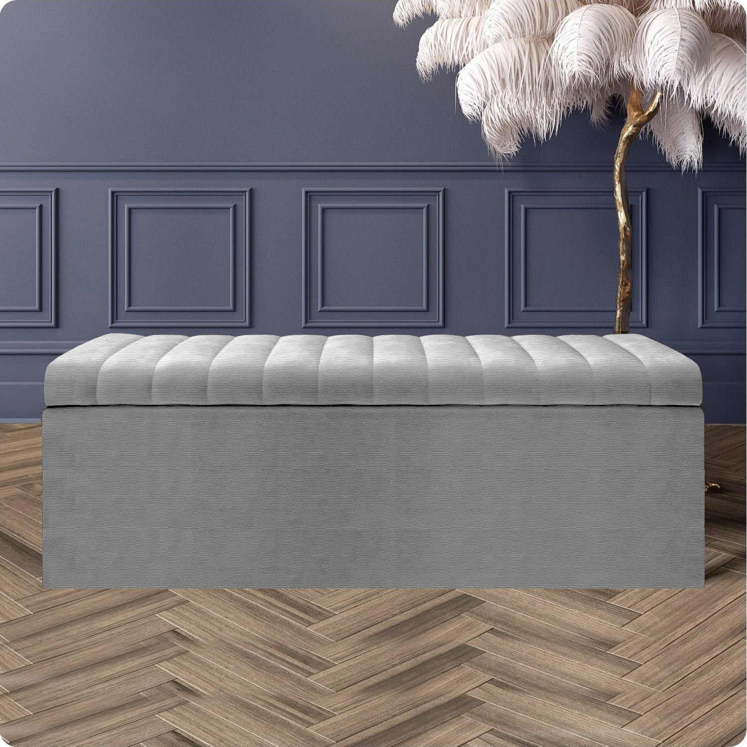 Large Safar Naples Ottoman Storage Box - Striped Upholstered Blanket Box