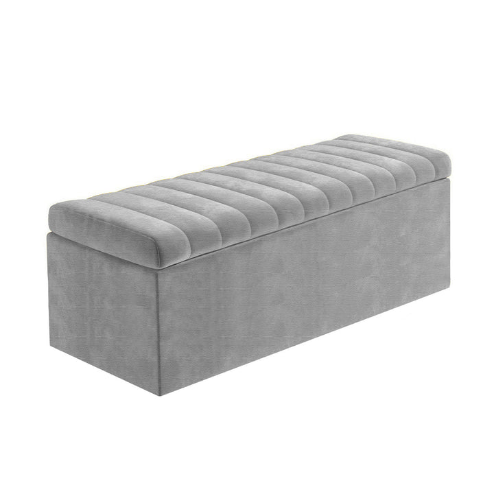 Large Safar Naples Ottoman Storage Box - Striped Upholstered Blanket Box