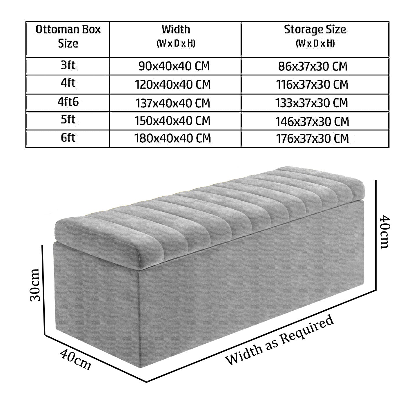 Large Safar Naples Ottoman Storage Box - Striped Upholstered Blanket Box