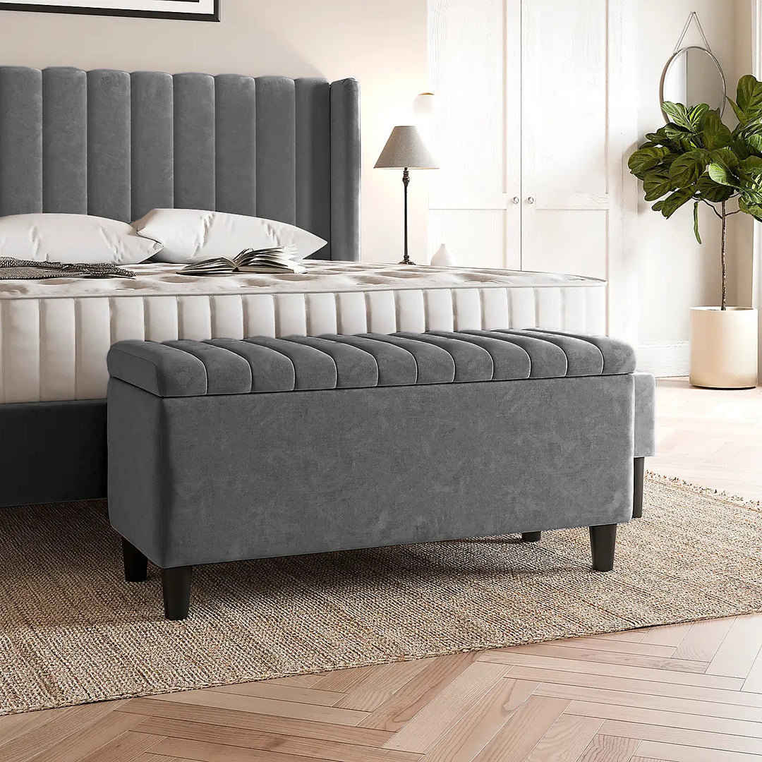 Grey Plush velvet upholstered blanket box, Teal velvet bench with storage, Large upholstered blanket box with legs, Velvet Upholstered Footstool, Rectangle Coffee Table, Ottoman storage box