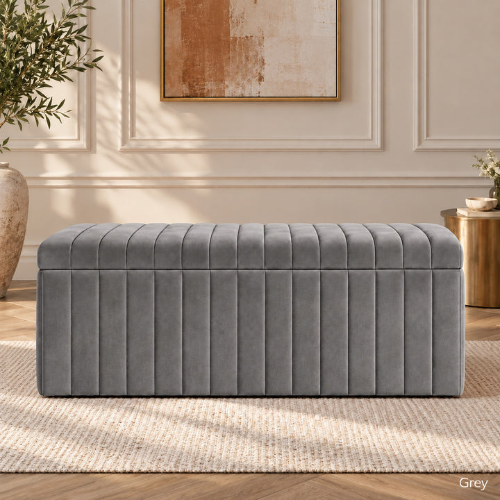 Lux Striped Ottoman Storage Box in Velvet