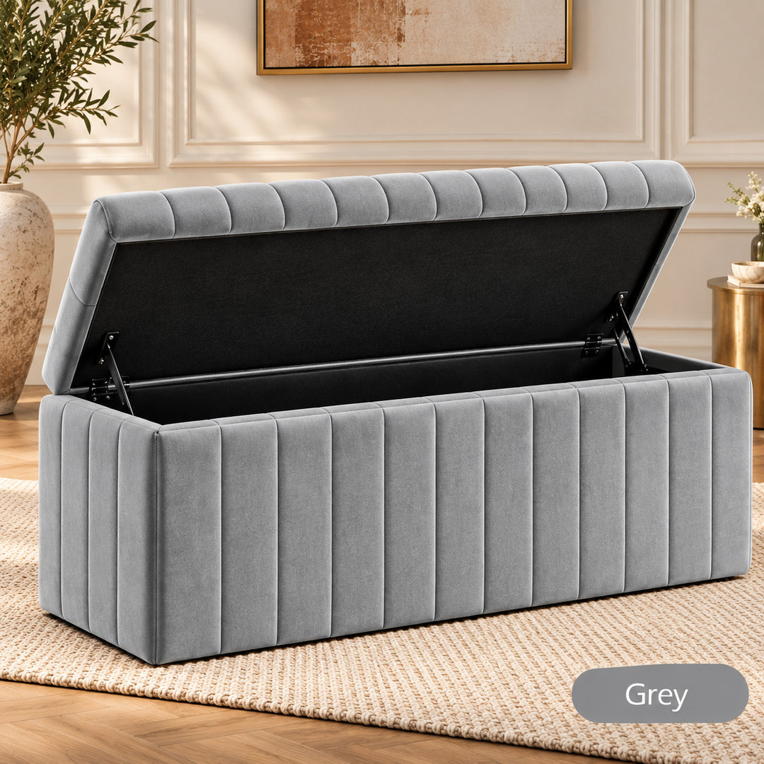 Lux Striped Ottoman Storage Box in Velvet