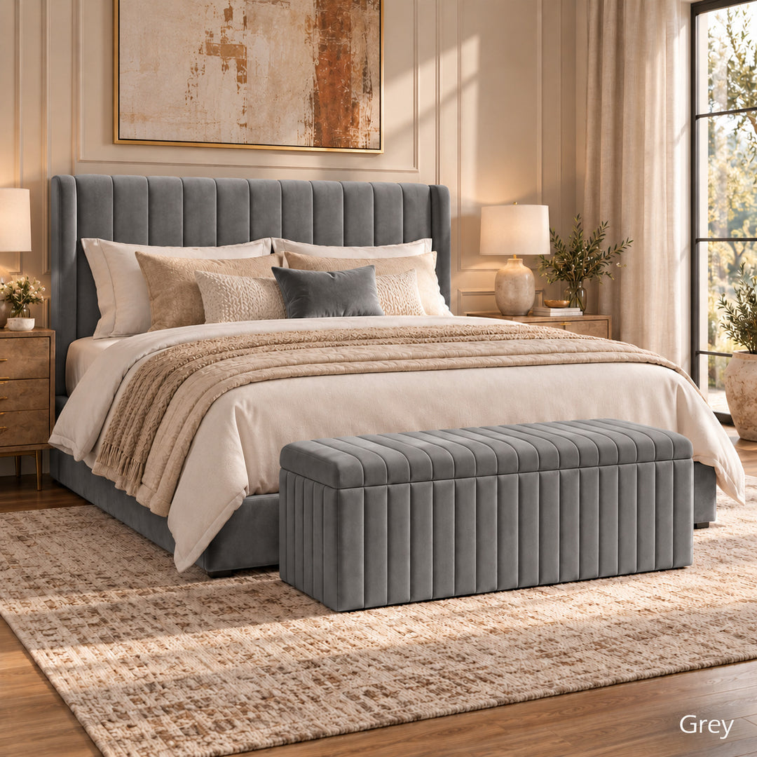 Lux Striped Ottoman Storage Box in Velvet