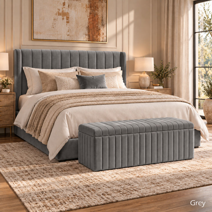 Lux Striped Ottoman Storage Box in Velvet