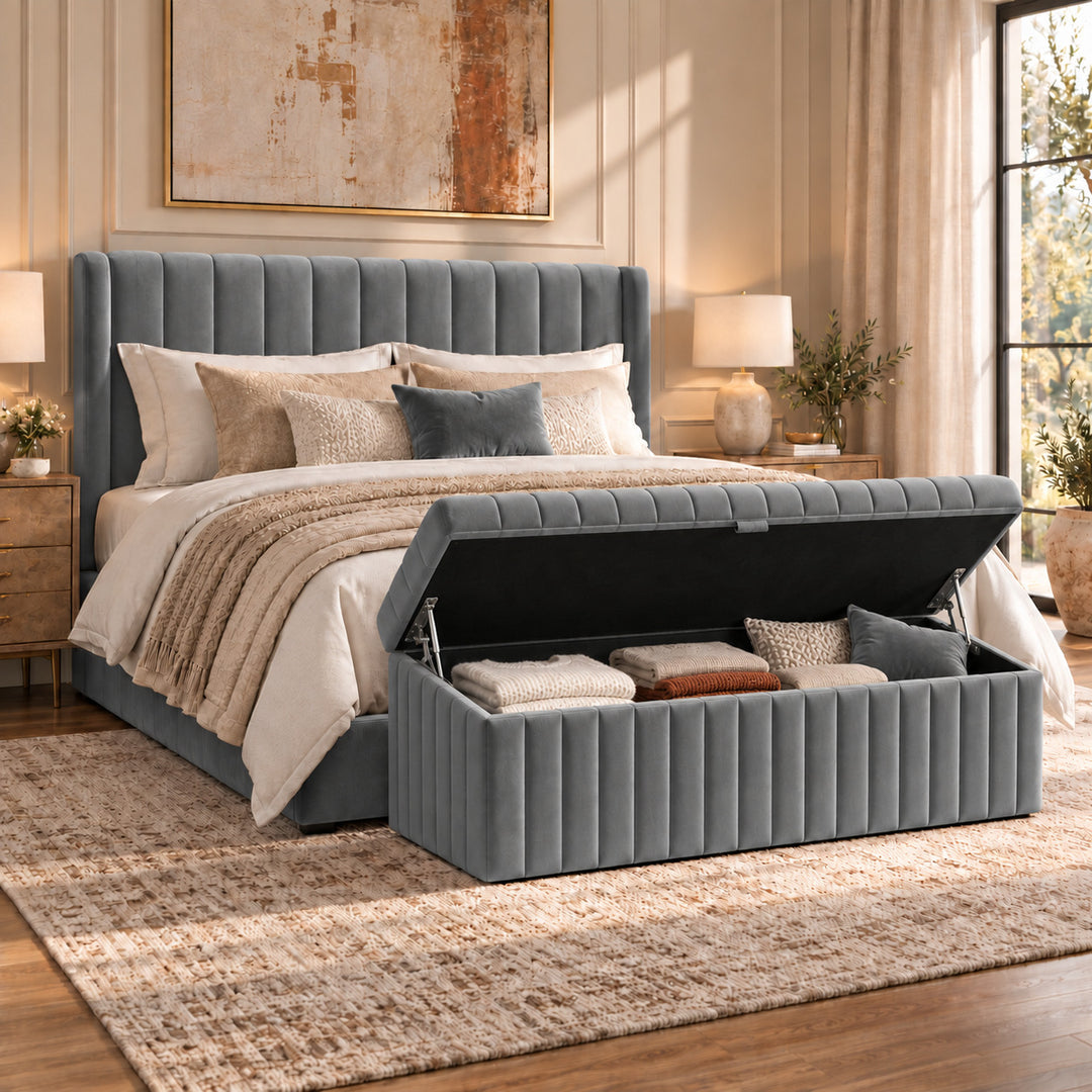Lux Striped Ottoman Storage Box in Velvet
